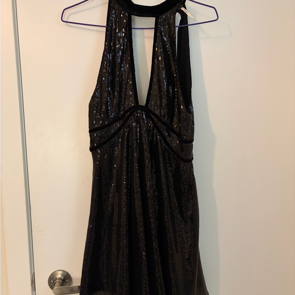 Free people Elegant Black Sequin Halter Dress